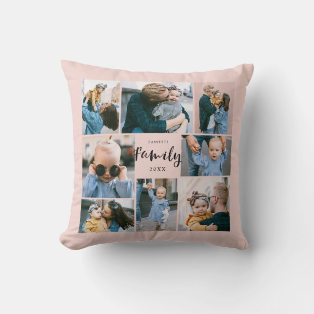 8 Photo Collage Stylish Modern Family | Blush Cushion (Front)