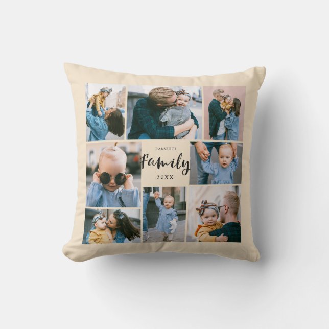 8 Photo Collage Stylish Modern Family | Cream Cushion (Front)