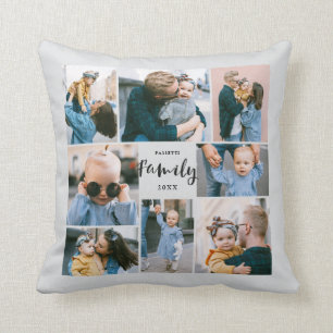 8 Photo Collage Stylish Modern Family   Gray Cushion