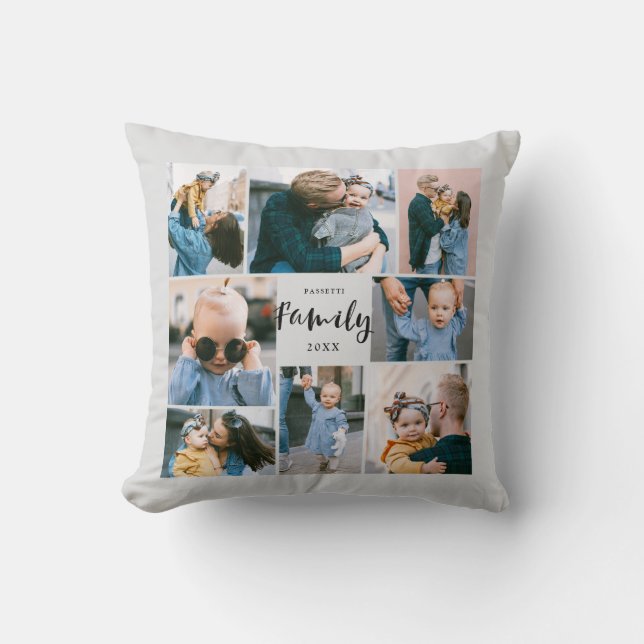 8 Photo Collage Stylish Modern Family | Grey Cushion (Front)