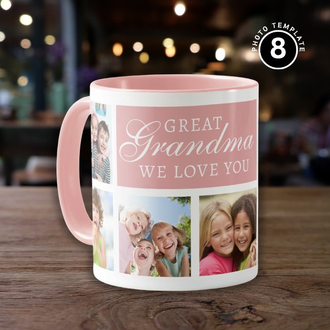 8 Photo Collage We Love You Great Grandma Pink Mug (Creator Uploaded)