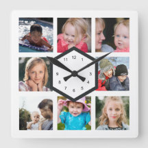 8 Photo Collage White Square Wall Clock