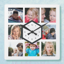 8 Photo Collage White Square Wall Clock