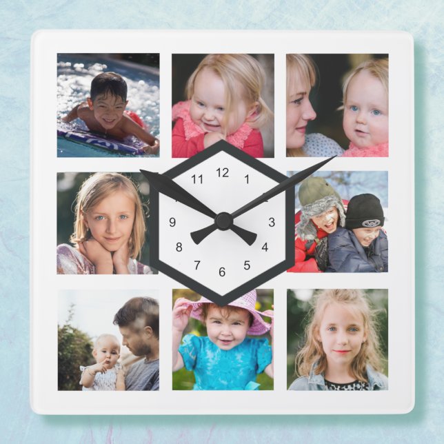 8 Photo Collage White Square Wall Clock (Creator Uploaded)