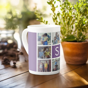 8 Photo Collage with a Centre Custom Monogram Bone China Mug