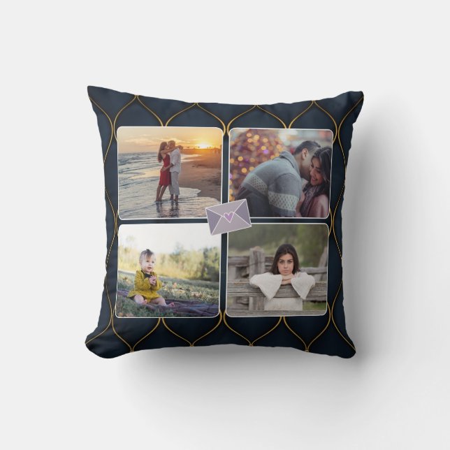 8 Photo/ Elegant Black Gold Purple Love Heart Cushion (Front)