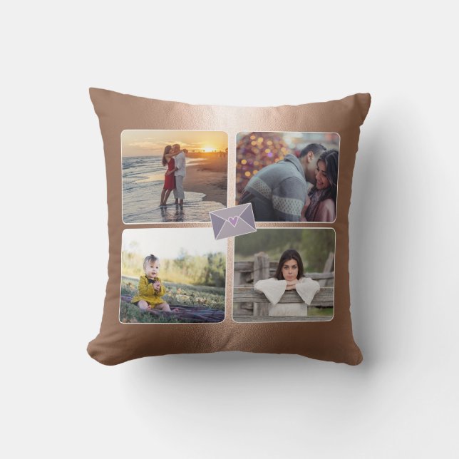 8 Photo/ Elegant Gold Copper Purple Love Heart Cushion (Front)