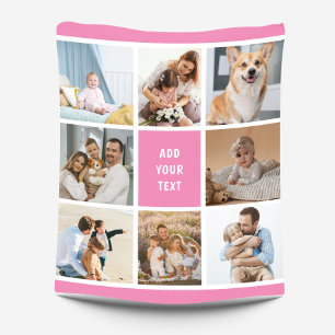 8 Photo Family Collage Pink Custom Fleece Blanket