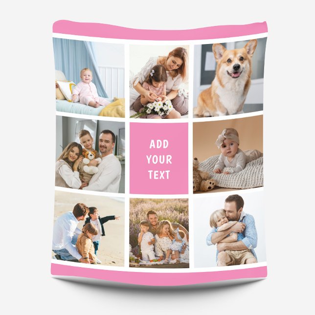 8 Photo Family Collage Pink Custom Fleece Blanket (Creator Uploaded)