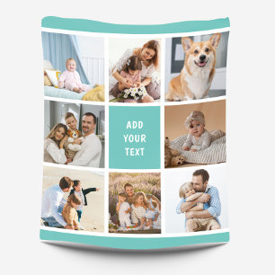 8 Photo Family Collage Turquoise Custom Fleece Blanket