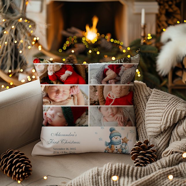 8 Photo First Christmas Birth Announcement Cushion (Creator Uploaded)