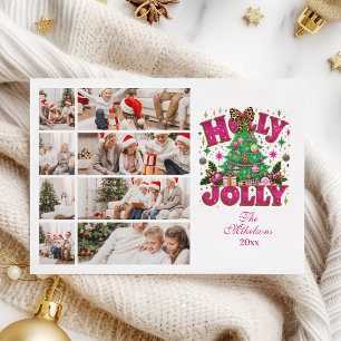 8 Photo Glitter Leopard Bow Holly Jolly Holiday Card