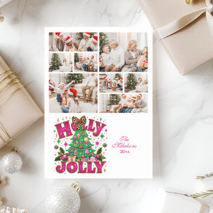 8 Photo Glitter Leopard Bow Holly Jolly Holiday Card