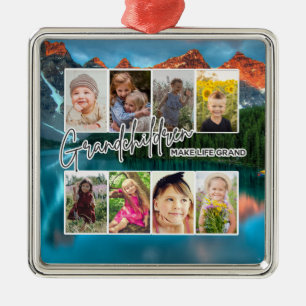 8 Photo "Grandchildren Make Life Grand" Metal Ornament