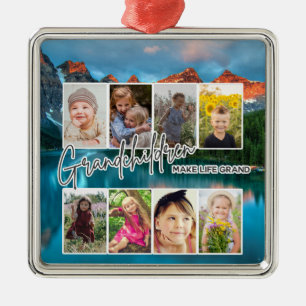8 Photo "Grandchildren Make Life Grand" Metal Ornament