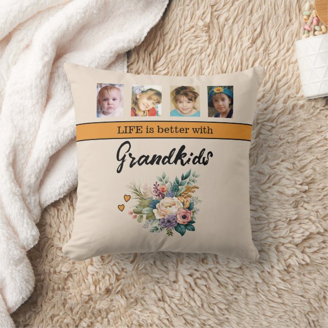 8 photo grandkids flowers orange cushion (Blanket)