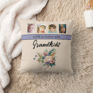8 photo grandkids flowers purple cushion