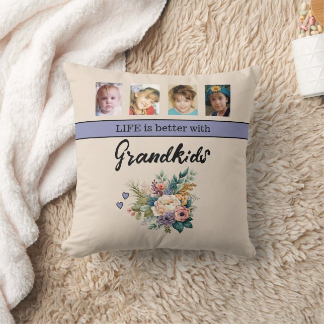 8 photo grandkids flowers purple cushion (Blanket)