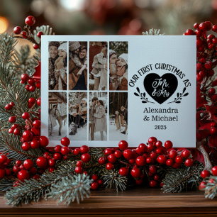 8 Photo Heart First Christmas as Mr & Mrs Holiday Card