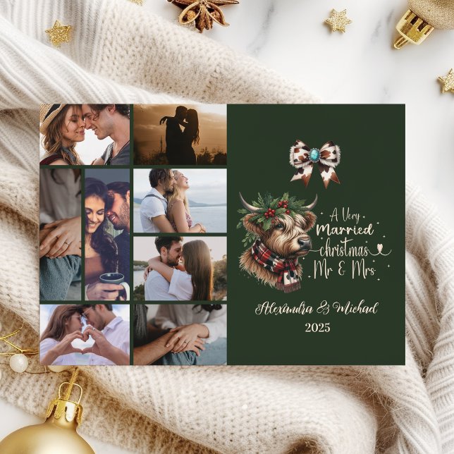 8 Photo Highland Cow Merry Christmas Mrs and Mr Holiday Card (Creator Uploaded)