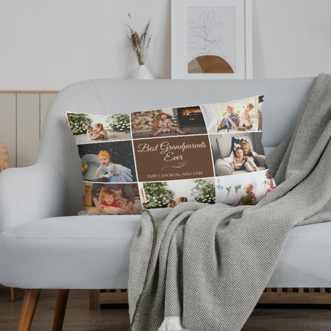 8 Photo Memories Brown Best Grandparents Ever Lumbar Cushion (Creator Uploaded)