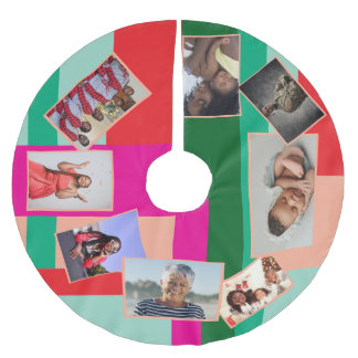 8 Photo Merry Christmas Color Block Christmas Brushed Polyester Tree Skirt