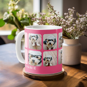 8 Photo Mid Century Modern Photo Collage Pink Coffee Mug