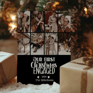 8 Photo Minimalist First Christmas Engaged Holiday Card