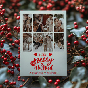 8 Photo Minimialist Merry and Married Holiday Card