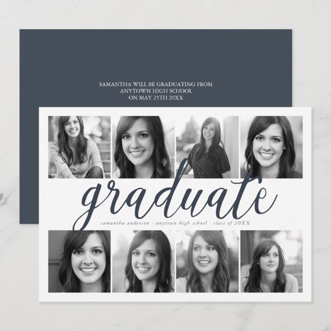 8 Photo Modern Script Graduation Invitation (Front/Back)