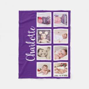 8 Photo Personalised Custom (purple) Fleece Blanket