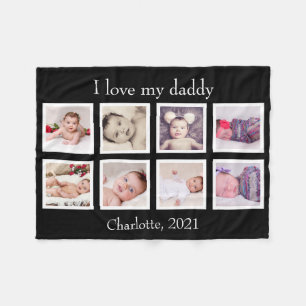 8 Photo Personalised Custom Text (Black) Fleece Blanket