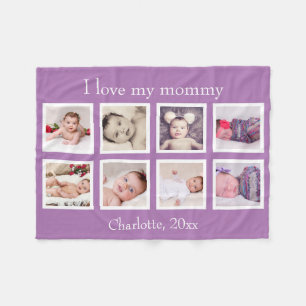8 Photo Personalised Custom Text (purple) Fleece Blanket