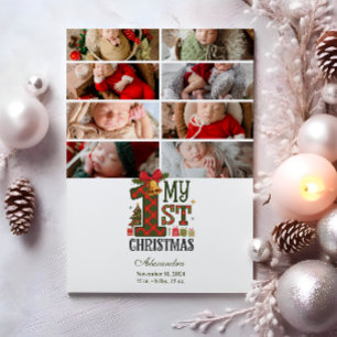 8 Photo Plaid First Christmas Holiday Card