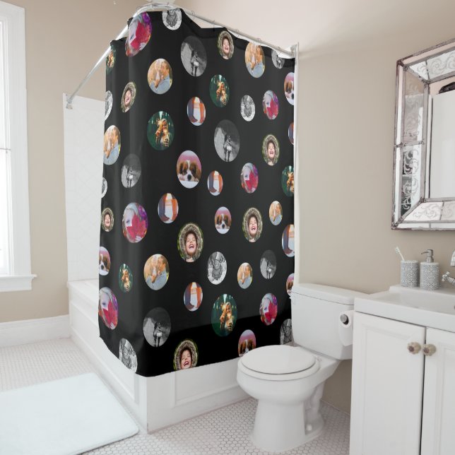 8 Photo polka dot Template Black Shower Curtain (In Situ)