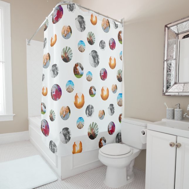 8 Photo polka dot Template Circles White Cloth Shower Curtain (In Situ)