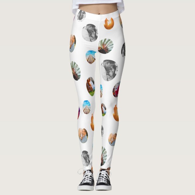 8 Photo polka dot Template Circles White Exercise Leggings (Front)