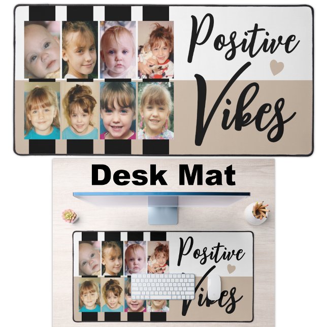 8 photo positive vibes stripes black brown desk mat (Creator Uploaded)
