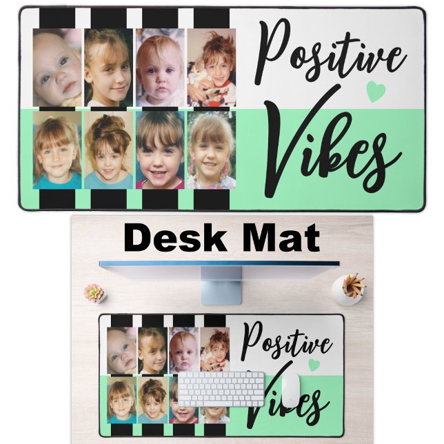 8 photo positive vibes stripes black green desk mat (Creator Uploaded)