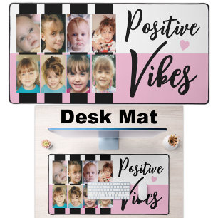 8 photo positive vibes stripes black pink desk mat
