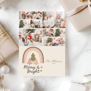 8 Photo Retro Rainbow Merry & Bright Holiday Card