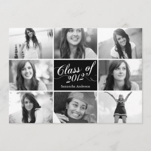8 Photo Script Graduation Invitation Black