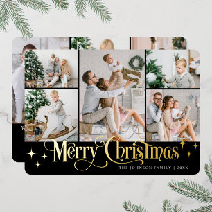 8 PHOTO Sparkle Merry Christmas Gold Foil Holiday Card