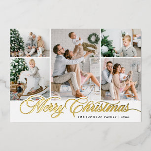 8 PHOTO Sparkle Merry Christmas Greeting Foil Holiday Card