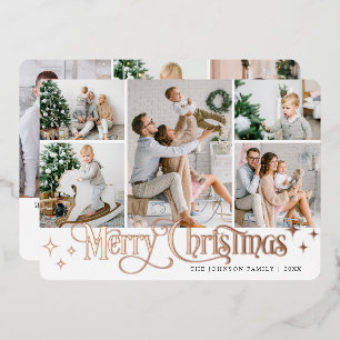 8 PHOTO Sparkle Merry Christmas Rose Gold Foil Holiday Card