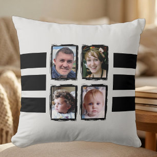 8 photo stripes black double sided cushion
