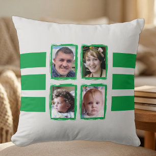 8 photo stripes green double sided cushion