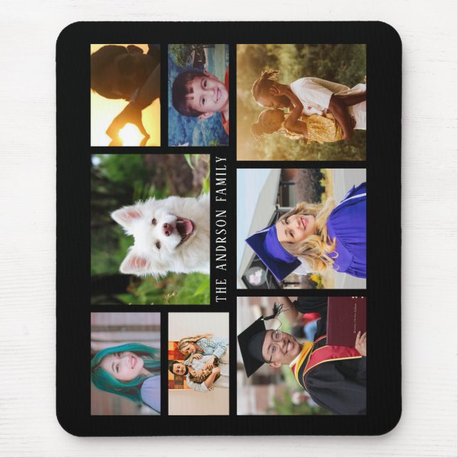 8 Photo Template Collage with Custom Text Mousepad (Front)