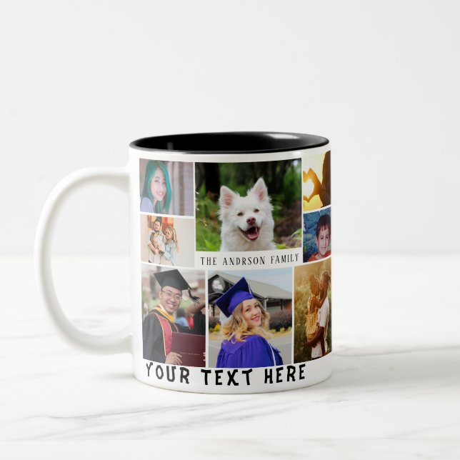 8 Photo Template Collage with Custom Text Mug (Left)