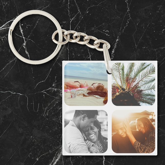 8 Photo Template Double Sided Grid Rounded White Key Ring (Creator Uploaded)
